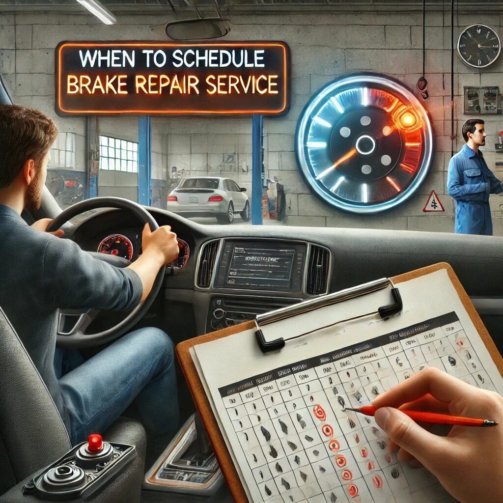 Scheduling brake repair service with a checklist, highlighting the importance of timely vehicle maintenance.