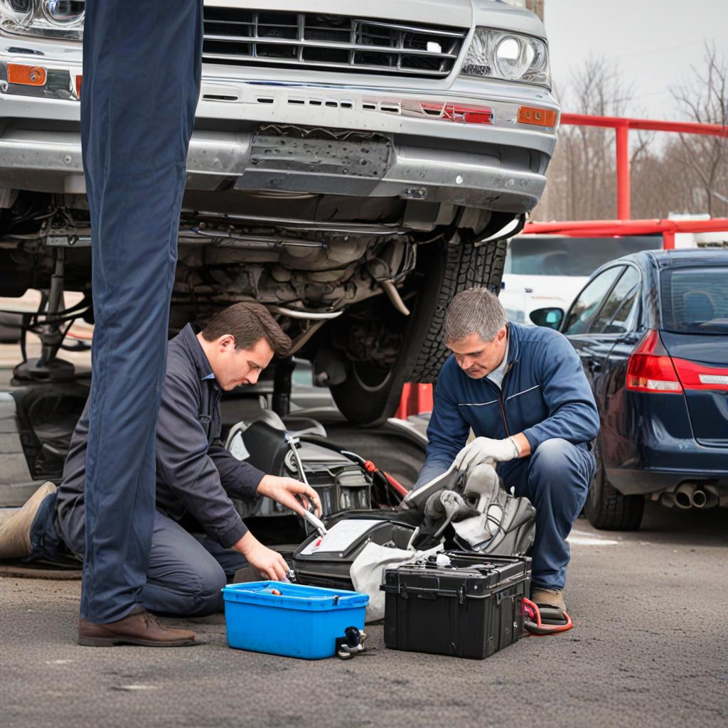 Technicians conducting auto emissions testing in Loveland, CO, with diagnostic tools to ensure to meet emission standards.