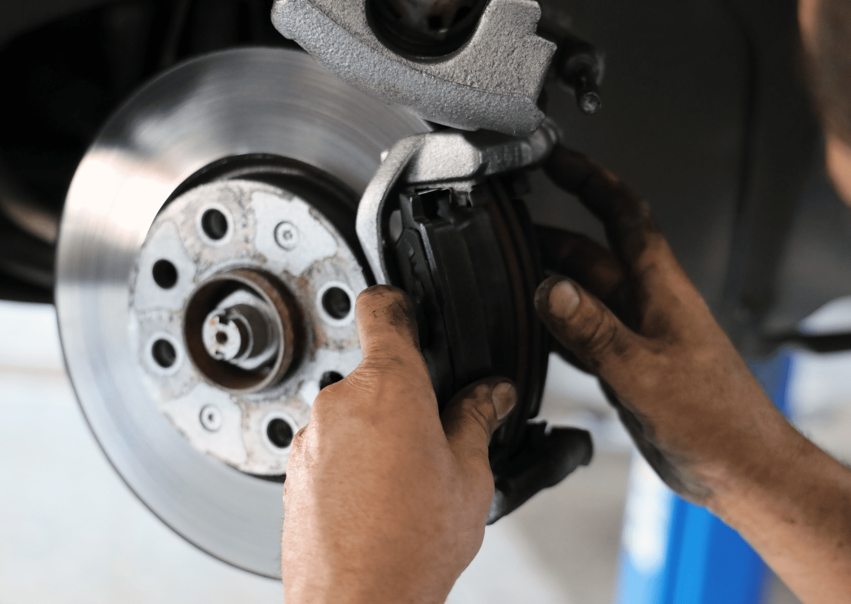 A trained technician inspects braking systems, such as brake pads, rotors, calipers, and brake lines.