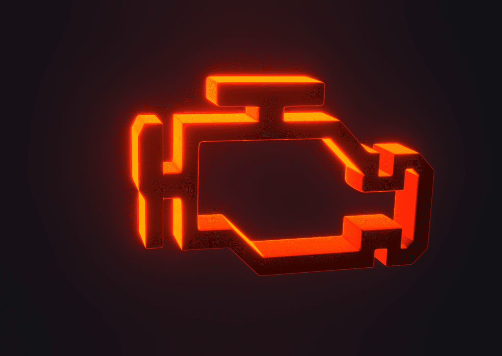 Glowing engine warning icon for flashing check engine light vs solid dashboard alert signal 