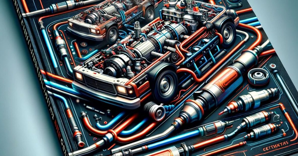 A book titled "Essential Guide to Fuel System" features detailed illustrations of car engines and fuel system components.